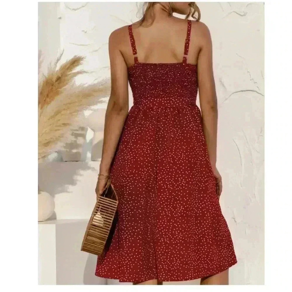 🆕Boho Trendy Floral Blooming Wine Abstract Dot Smocked A-Line Dress S🆕 - Picture 2 of 12